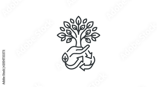 Bild auf Leinwand Hand nurturing a tree with circular arrow sustainability icon.