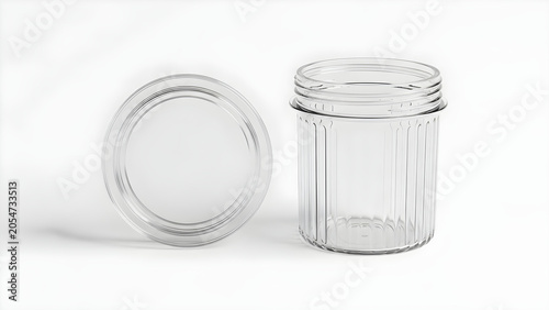 Two clear glass jars one open and one closed on a white surface