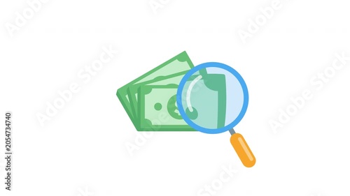 Magnifying Glass Auditing Cash Money Stack Financial Review Animation Prores Alpha Channel 4K 60fps