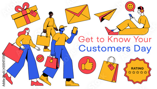 Customer appreciation, business marketing icons, Get to Know Your Customers Day, vector graphics