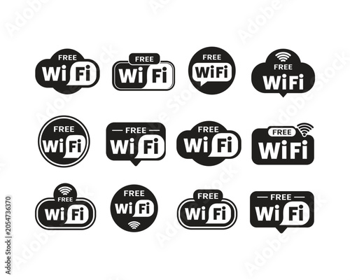 Foto Minimalist black free Wi-Fi badge and wireless internet icon set