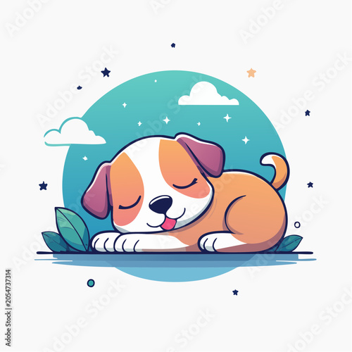 Cute cartoon puppy sleeping peacefully