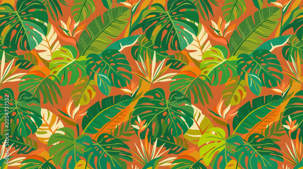 Fototapeta premium Vibrant Tropical Leaves Pattern Background.
