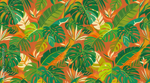 Vibrant Tropical Leaves Pattern Background.
