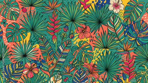 Vibrant Tropical Palm Leaf Pattern Background.