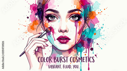 Woman Applying Colorful Liquid Makeup.