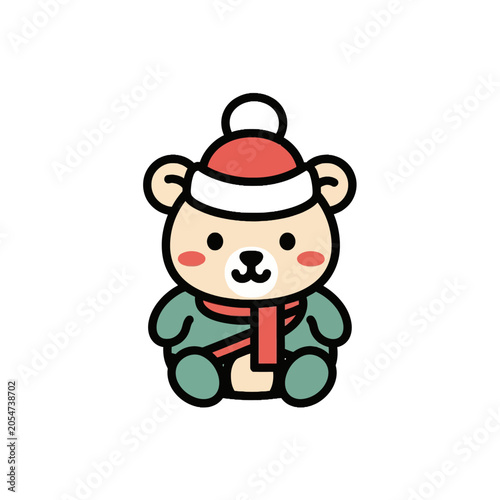 Cute cartoon bear in winter clothes.
