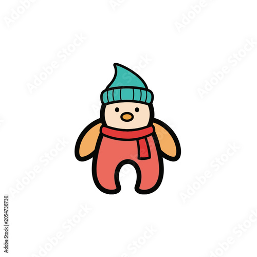 Cute cartoon bear in winter clothes.