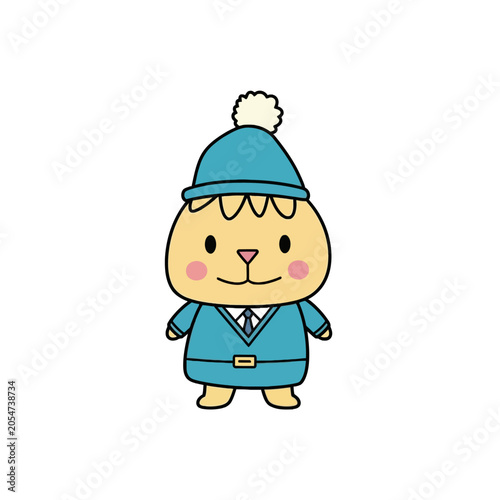 Cute cartoon bear in winter clothes.