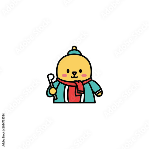 Cute Cartoon Bear in Winter Clothing.
