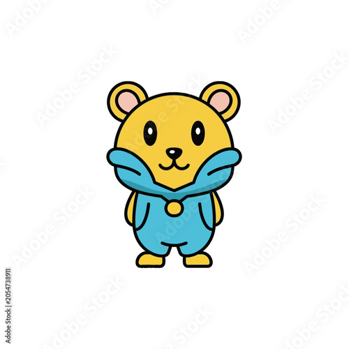 Cute Cartoon Bear Wearing Blue.