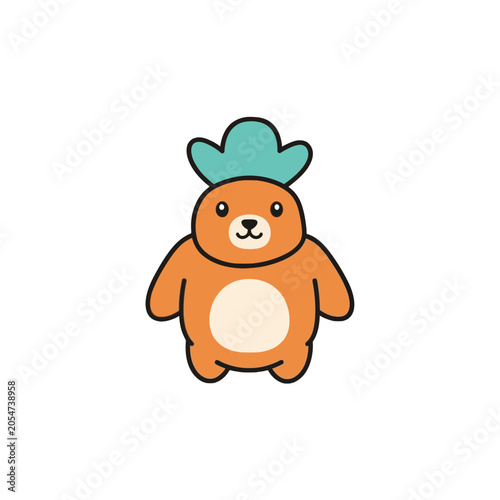Cute Cartoon Bear Wearing Green Hat.