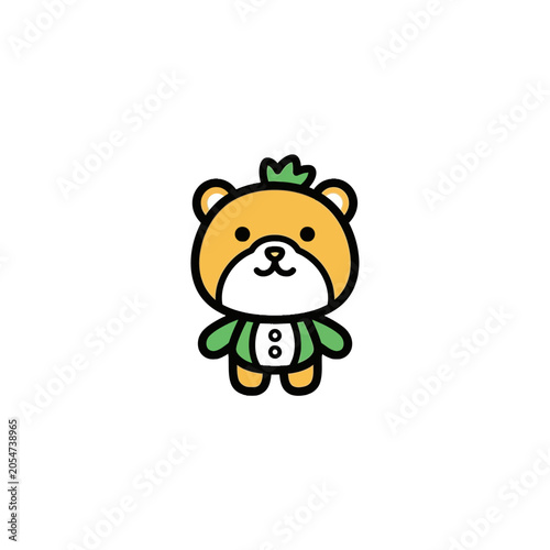 Cute Cartoon Bear Wearing Green Costume.