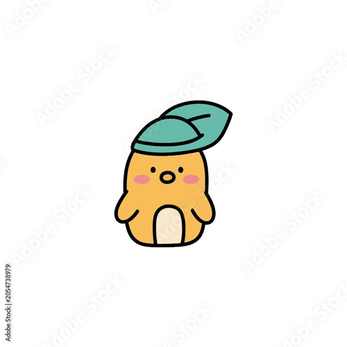 Cute cartoon bear wearing green hat.