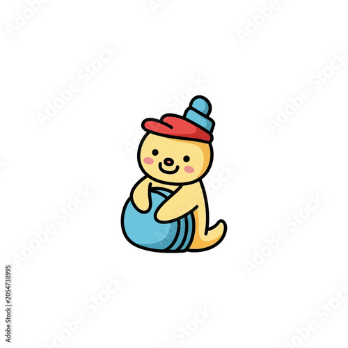 Cute Cartoon Bear Wearing Hat.