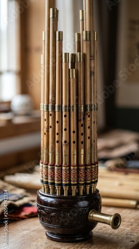 Traditional Chinese Sheng Musical Instrument Vertical Close-up