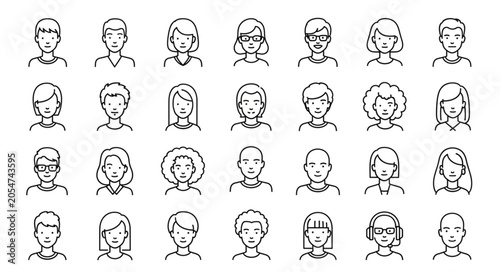 Collection of Diverse Hand Drawn People Avatars.
