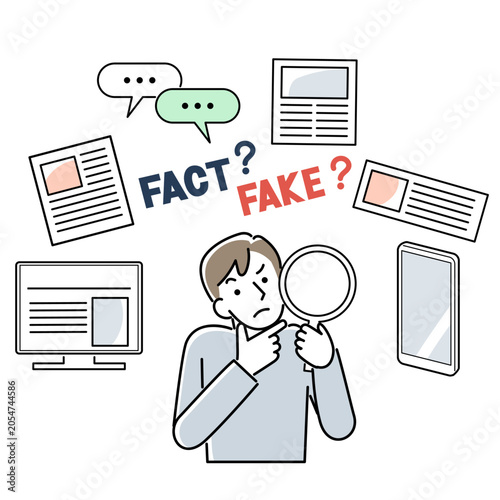 情報のファクトチェックをする男性