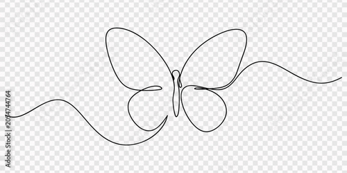 Fotografia Continuous one line drawing of three beautiful flying butterflies on single wavy