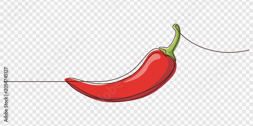 Картината върху платно One continuous line illustration of an Chilli peppers vegetable, isolated on white background, Continuous one line drawing of hot red chili pepper graphic design