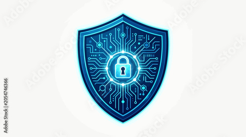 Canvastavla Blue winged shield icon with gold ornament and cross security symbol logo design