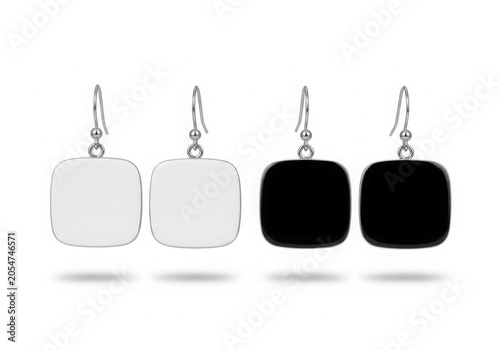 Elegant square drop earrings in black and white