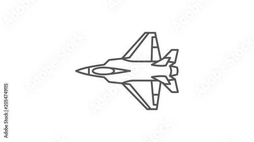 Photos Fighter jet aircraft top down view line icon.