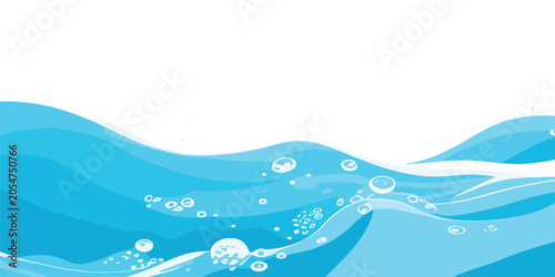 Foto Stylized blue ocean waves with bubbles vector background
