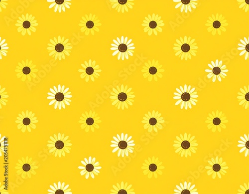 Bright Yellow Daisy Pattern Repeating on Simple Background