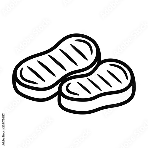 Two Outline Icons of Grilled Steaks meat beef
