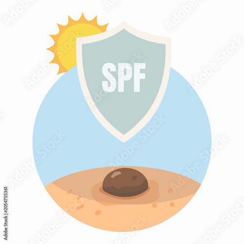 SPF shield protecting skin mole from sunlight, UV protection and melanoma prevention concept