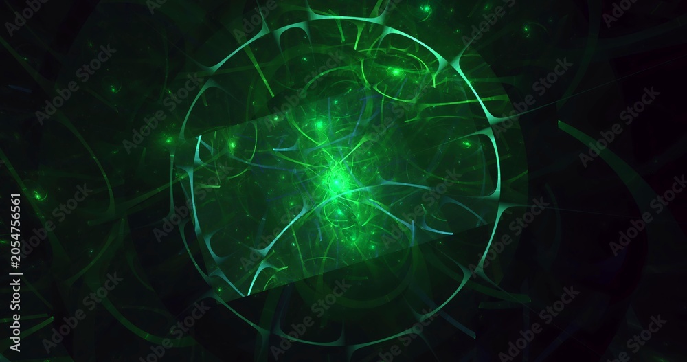 Naklejka premium Illustration created as a 3D render without generative AI, abstract bokeh background with glowing geometric light effects
