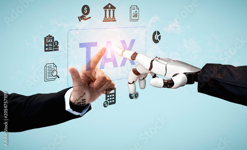 Obraz na płótnie Human Touch and Robotic Innovation in Taxation Concept Representing Future Finan