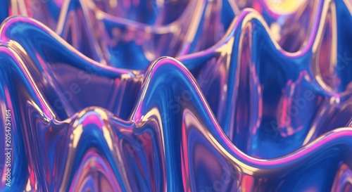 Abstract Iridescent Liquid Wave Background with Holographic Metallic Texture