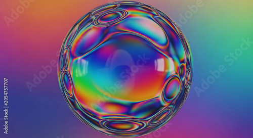 Abstract Iridescent Sphere with Holographic Liquid Surface