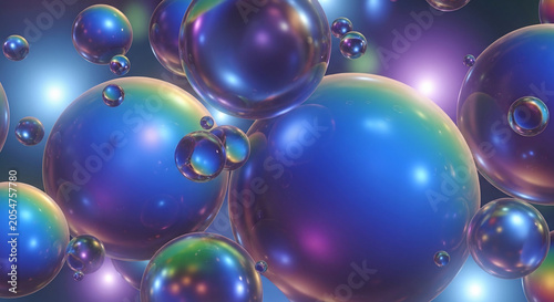 Abstract Iridescent Spheres Floating in Deep Space