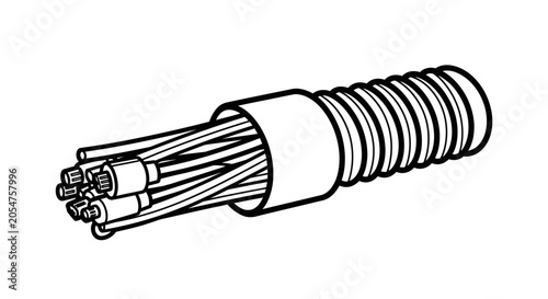 Black and White Line Art Illustration of Electrical Conduit with Wires