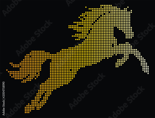 Yellow and Orange Dotted Horse Silhouette on Black animal pixel art