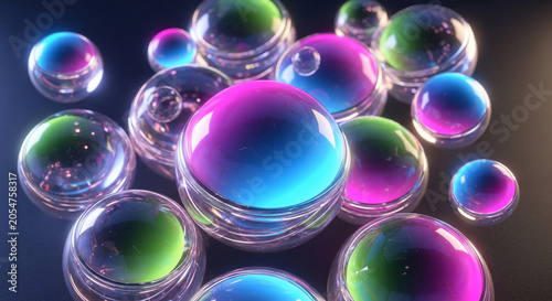 Abstract Iridescent Spheres with Neon Gradient Colors