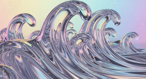 Abstract Liquid Chrome Waves with Iridescent Pastel Gradients