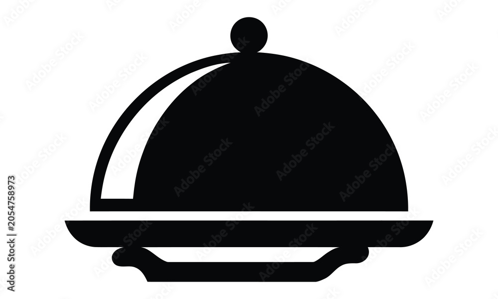 Fototapeta premium Cloche food tray serving icon vector illustration with restaurant catering hospitality illustration silhouette isolated culinary presentation