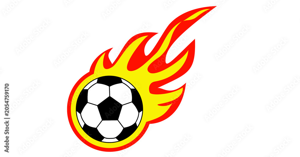 Fototapeta premium Soccer ball on fire with flames illustration design symbol of hot burning sports competition soccer game ball sphere vector art