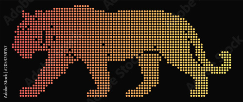 Dotted Tiger Silhouette with Gradient Colors on Black Background colorful.