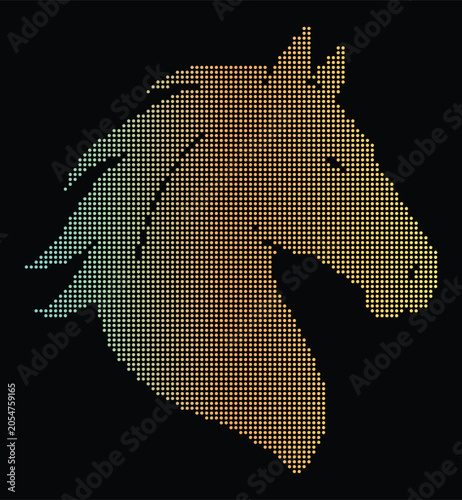 Dotted Horse Head Silhouette with Gradient Colors on Black vector illustration