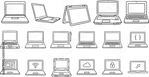 “Laptop Icons Vector Set | Flat Line Technology Devices Pack for Modern UI and Web Design”