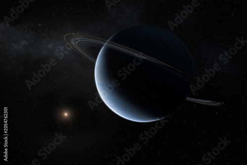 Illustation d'une exoplanète géant gazeuse annelée.