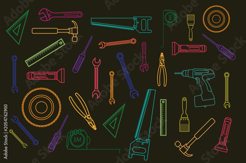 Construction Hand Tools Seamless Pattern - Colorful Hardware Equipment and DIY Repair Vector Background