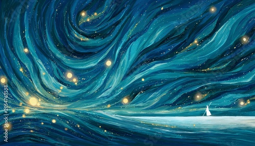 Lonely Wanderer Under Swirling Starry Night