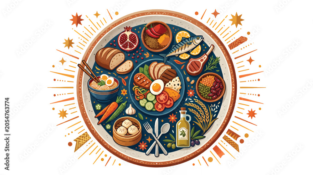 Naklejka premium Food Variety Plate Illustration