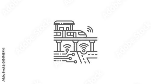 Cuadro en lienzo Smart train station and rail bridge line icon.